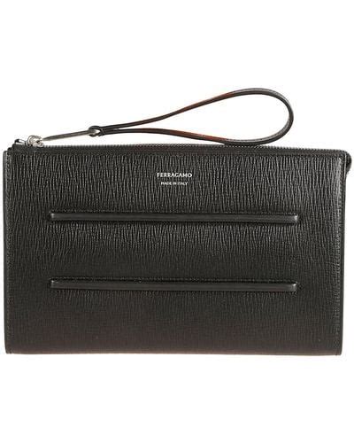 long black ferragamo wallet with zipper and wristlet